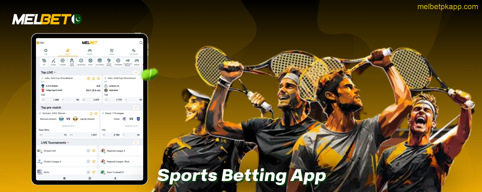 The Melbet app offers bets on more than 30 sports disciplines for users from Pakistan